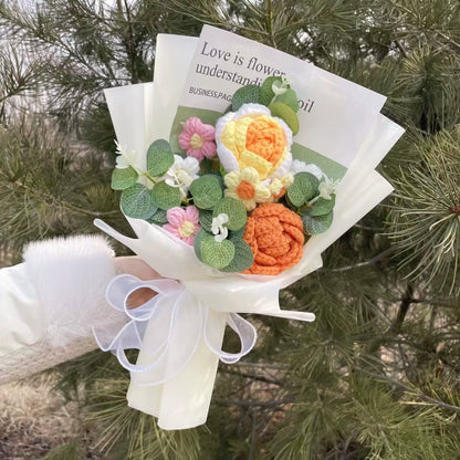 Handcrafted Knitted Sunflower Bouquet - Unique Crochet Floral Arrangement for Valentine's Day, Mother's Day, Birthdays, and Graduations