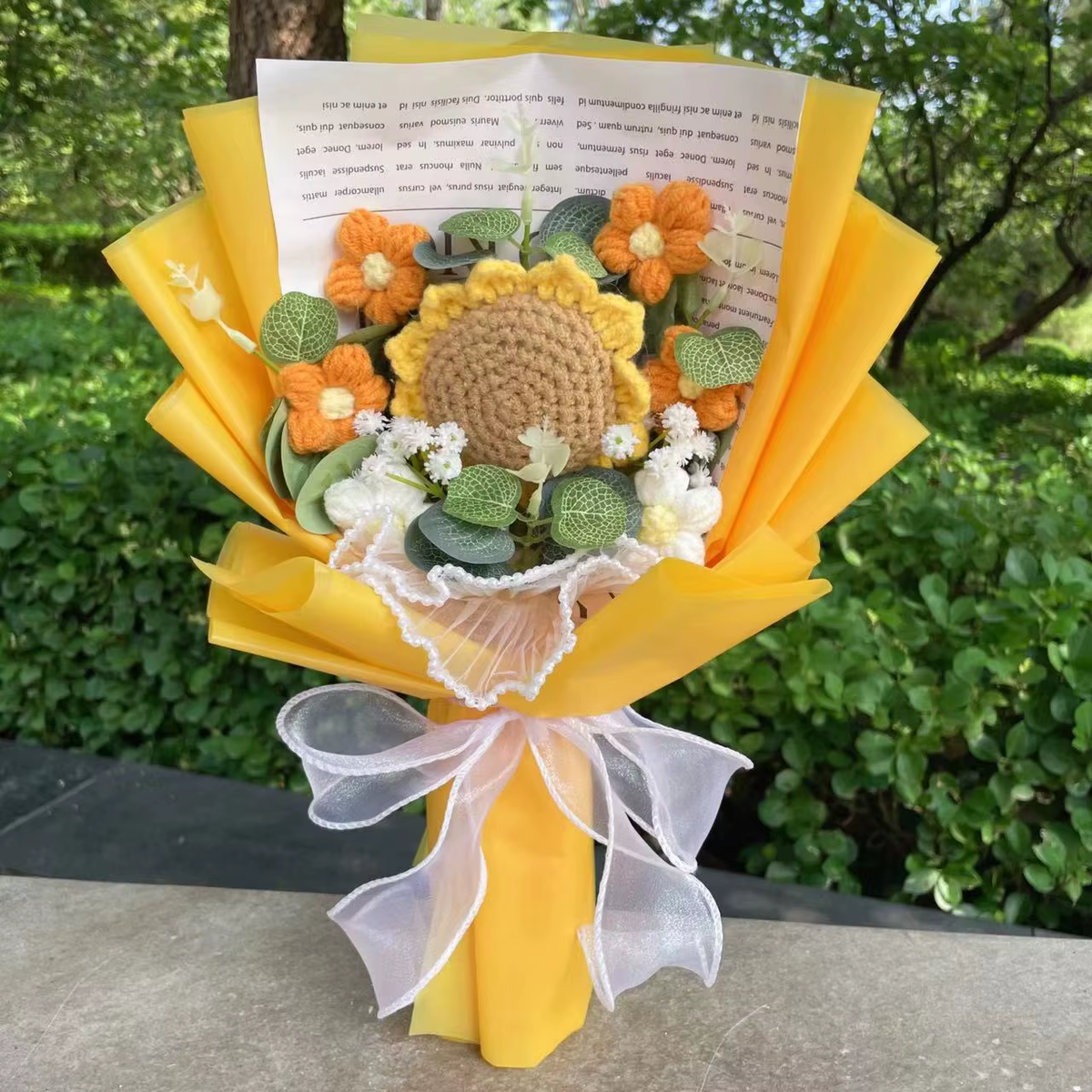 Handcrafted Knitted Sunflower Bouquet - Unique Crochet Floral Arrangement for Valentine's Day, Mother's Day, Birthdays, and Graduations