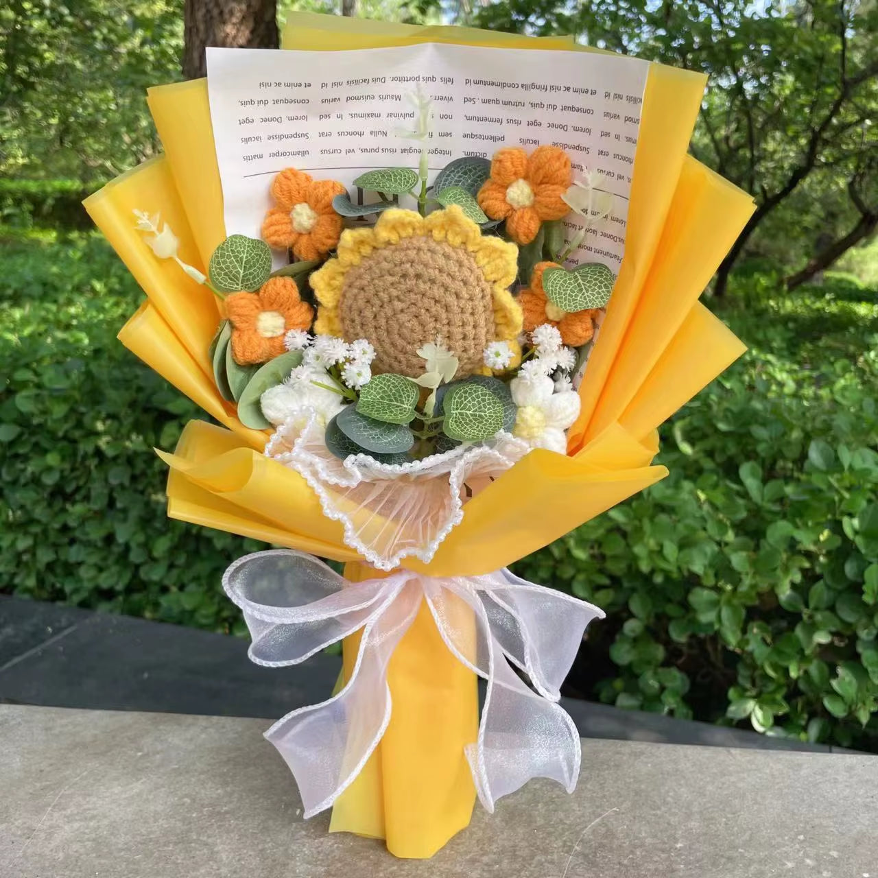 Handcrafted Knitted Sunflower Bouquet - Unique Crochet Floral Arrangement for Valentine's Day, Mother's Day, Birthdays, and Graduations