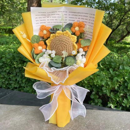 Handcrafted Knitted Sunflower Bouquet - Unique Crochet Floral Arrangement for Valentine's Day, Mother's Day, Birthdays, and Graduations