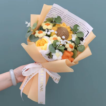 Handcrafted Knitted Sunflower Bouquet - Unique Crochet Floral Arrangement for Valentine's Day, Mother's Day, Birthdays, and Graduations