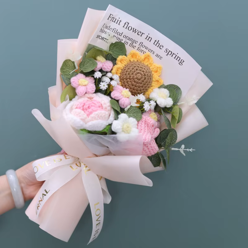 Handcrafted Knitted Sunflower Bouquet - Unique Crochet Floral Arrangement for Valentine's Day, Mother's Day, Birthdays, and Graduations