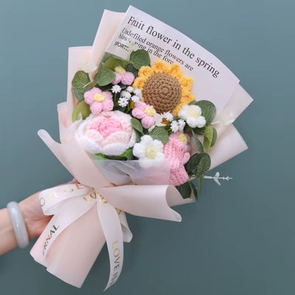 Handcrafted Knitted Sunflower Bouquet - Unique Crochet Floral Arrangement for Valentine's Day, Mother's Day, Birthdays, and Graduations