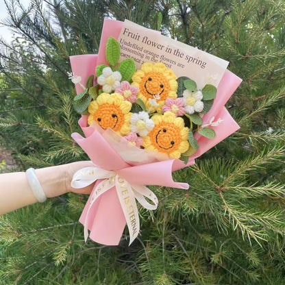 Handcrafted Knitted Sunflower Bouquet - Unique Crochet Floral Arrangement for Valentine's Day, Mother's Day, Birthdays, and Graduations