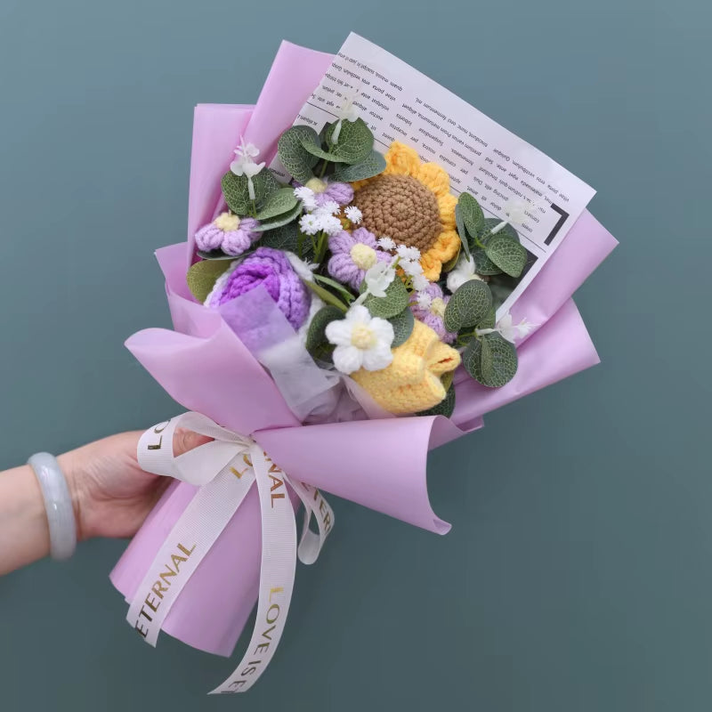 Handcrafted Knitted Sunflower Bouquet - Unique Crochet Floral Arrangement for Valentine's Day, Mother's Day, Birthdays, and Graduations
